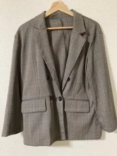 チェック グレー テーラードジャケット レディースアウター Mサイズ 春 秋