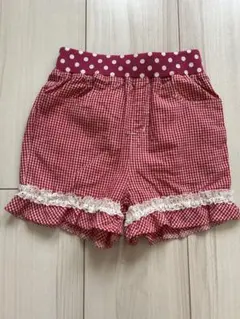 赤と白のチェック 半ズボン フリル付き　110cm