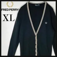 【人気デザイン】フレッドペリー カーディガン ワンポイントロゴ 刺繍ロゴ XL