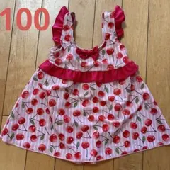 ワンピース水着　100 チェリー柄 ピンク フリル付き