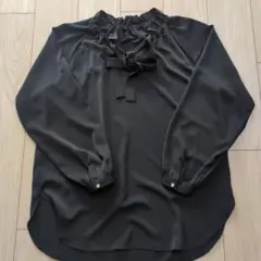 nano universe 黒 リボン付き長袖シャツ Fサイズ