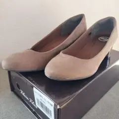 ベージュ スエード調 チャンキーヒールパンプス 24.5cm