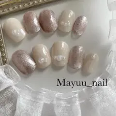 ７　現品　サイズ・チップ変更可　ネイルチップ　マグネット　パール　ベージュ