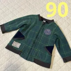 グリーン系チェック柄 ジップアップ　アウター　90