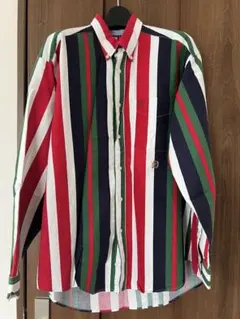 激レア トミーヒルフィガー オールド刺繍ロゴ マルチストライプシャツ 90s
