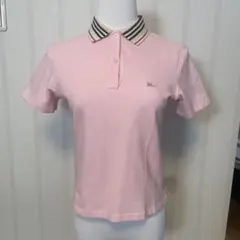 美品✨ピンク 半袖ポロシャツ ストライプ襟