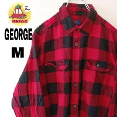 USA古着 GEORGE ネルシャツ　M レッド　ブラック　チェック