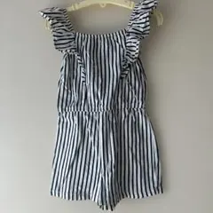 H&M ストライプ フリル ノースリーブショートオール 110