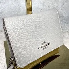 【極美品】COACH 三つ折り財布 グレー レザー ミニ財布 コンパクト