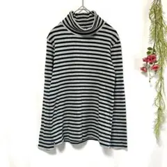 【UNIQLO】ユニクロ タートルネック セーター ボーダー フリース (M)
