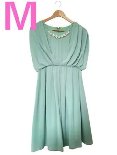 パーティドレス ワンピース M ノースリーブ ミントグリーン 結婚式 披露宴