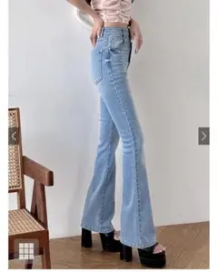 GRL グレイル ハイウエストフレアデニムパンツ ライトブルー cu498