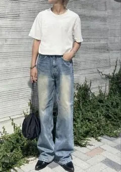 【RENOL】vintage wash denim pants ブルー (S)