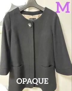OPAQUE ノーカラーコート ファー付き ブラック38 M