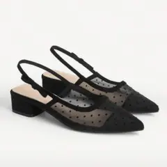 SHEIN 336728509 パンプス リボン ドット柄メッシュ CUCCOO