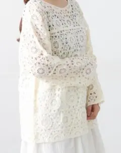 かわいい【Samansa Mos2】 モチーフ編みニット　プルオーバー F