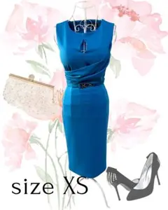 青い ノースリーブドレス XS キャバドレス