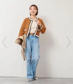 【美品】NOLLEY'S ノーリーズ 配色ニットジャケット キャメル Mサイズ
