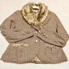 axes femme ファー襟付きグレンチェック柄ジャケット　クラロリ　Y2K