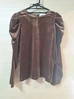 ブラウン ベロア パフスリーブ トップス　earth music&ecology