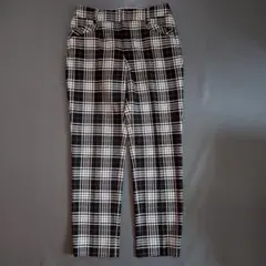 【ミッシェルクラン】総柄スラックス (36) ブラック チェック柄 ストレート
