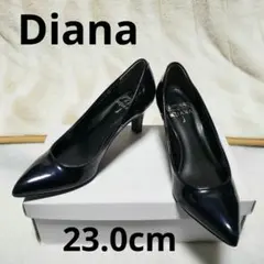 美品★Diana 黒 エナメルパンプス 中ヒール 23.0cm 送料込み