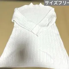 ホワイトリブ編み長袖ハイネックニット