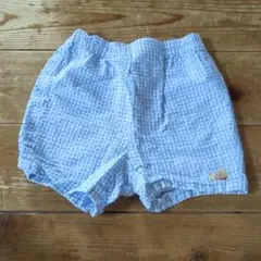 最終値下げ価格！ファミリア　水色チェック柄クマ刺繍パンツ70センチ