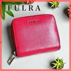 美品 フルラ 二つ折り財布 ラウンドジップ レザー ゴールドロゴ ピンク系