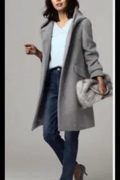 アンタイトル　UNTITLED グレー フード付きロングコート　サイズ0