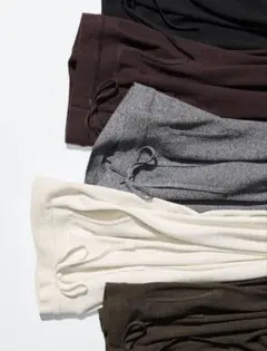 リブ編みドローストリングワイドパンツ グレー