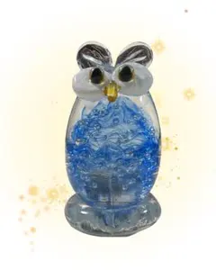 ガラス細工 フクロウ置物 ブルー 気泡アート 9cm 透明ガラス
