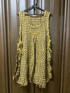 【試着のみ】ピンクハウス 水色系チェック いちごレース チュニックブラウス 試着のみ】ピンクハウス 水色系チェック いちごレース チュニック