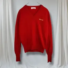 スポルディング 赤 Vネック ニットセーター M 毛混 日本製 秋冬コーデ