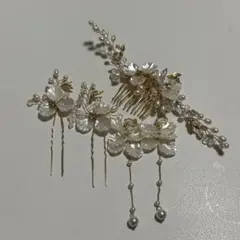 花びらヘッドドレス イヤリングセット 前撮り 披露宴成人式 ブライダル