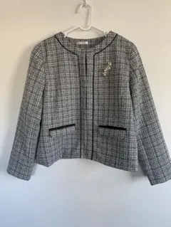 GLACIER ノーカラー ツイードジャケット LL ゆったり