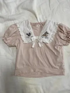 cottli 襟付きピンクTシャツ バンビandフラワー刺繍