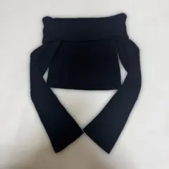 リブニット オフショルダー ニット　ブラック　黒　L