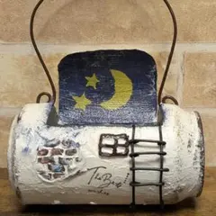 リメ缶　漆喰風　レンガのお家シリーズ　夜景　月星　横長型