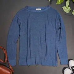 【ミッシェルクラン】リブニット (38) ブルー ウール混 セーター インナー