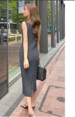 1度使用　美品　リブニット ノースリーブ ロングワンピース ブラック