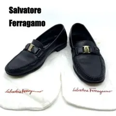 良品　フェラガモ　ローファー ヴァラ メンズ レザー シューズ　黒　7 1/2