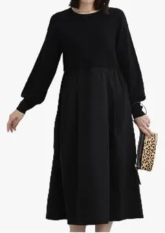 (新品タグ付)[INDIVI]【パフスリーブ】 ニットコンビワンピース