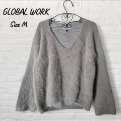 GLOBAL WORK グローバルワーク Vネック シャギーニット グレー　M
