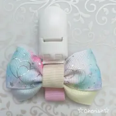 ☆リボン名札クリップ なふだちゃん パステルフラワー柄×くすみピンク☆再販34 ☆リボン名札クリップ なふだちゃん パステルフラワー柄×くすみピンク