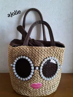 ajolie アジョリー刺繍ピンク唇 かごbag