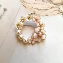 No.664 L花とパールのエレガントブローチ 桜のブローチ