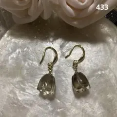 14kgf ライトスモーキークォーツ鈴蘭の花ཐིཋྀのピアス