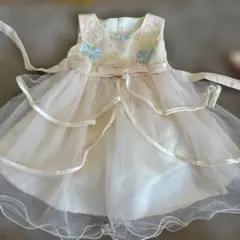 アイボリー フラワー刺繍 チュールドレス 110cm