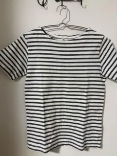 白とグレーのボーダー半袖Tシャツ M